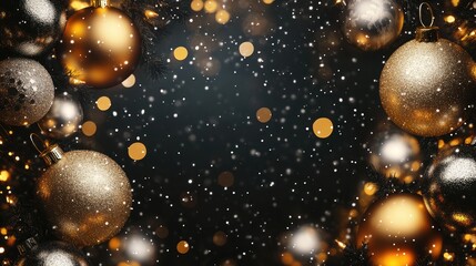 Festive frame featuring elegant golden and silver ornaments for the holiday season