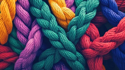 Abstract illustration of interwoven ropes in various colors symbolizing the fusion of diverse strengths and backgrounds in a cohesive team