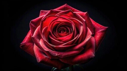 Elegant Red Rose on Black Background - Stunning Fashion Photography, Floral Aesthetics, Dark Elegance, Vibrant Colors, Romantic Details, High-Contrast Imagery, Artistic Floral Photography