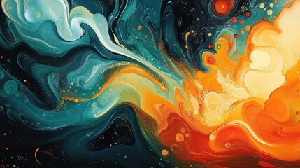 Obraz premium Abstract Swirling Paint with Orange, Teal, and White Hues