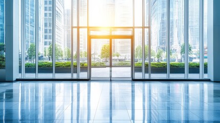 Modern Corporate Lobby with Glass Windows and Steel Beams
