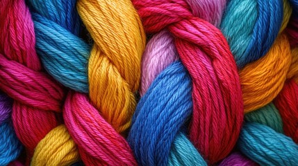 Colorful strands of yarn intertwined in a braided pattern