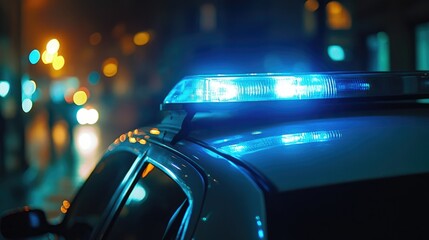 Close up view of a blue light on top of a police vehicle