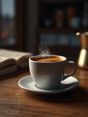 Fototapeta premium This cozy scene features a perfectly brewed coffee.