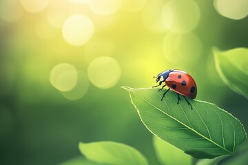 Fototapeta premium A ladybug is sitting on a leaf