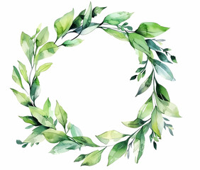 Watercolor winter greenery garland frame, isolated on a white background