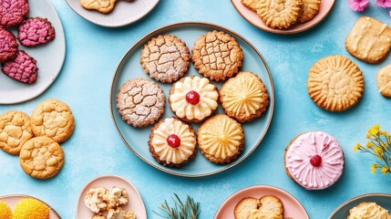 Assorted keto desserts showcased on vibrant backgrounds featuring homemade cookies crafted from almond and coconut flour with erythritol sweetener