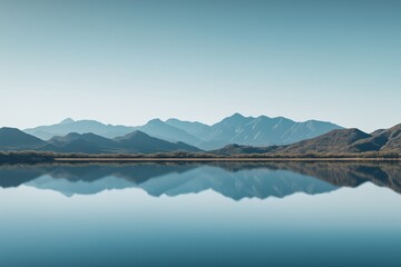 A beautiful mountain range with a calm lake in the foreground