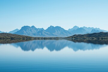 Fototapeta premium A beautiful mountain range is reflected in the calm waters of a lake
