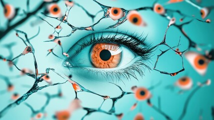 A surreal landscape of interconnected, pulsating eyes, representing the ever present nature of surveillance, while a single eye remains closed, symbolizing the desire for privacy.