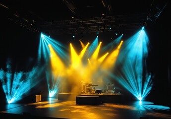 A stage with lights and a band