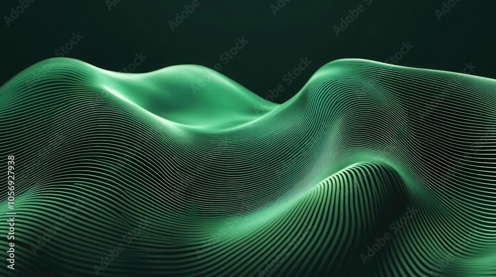 Poster Minimalist background featuring green waves created from multiple lines