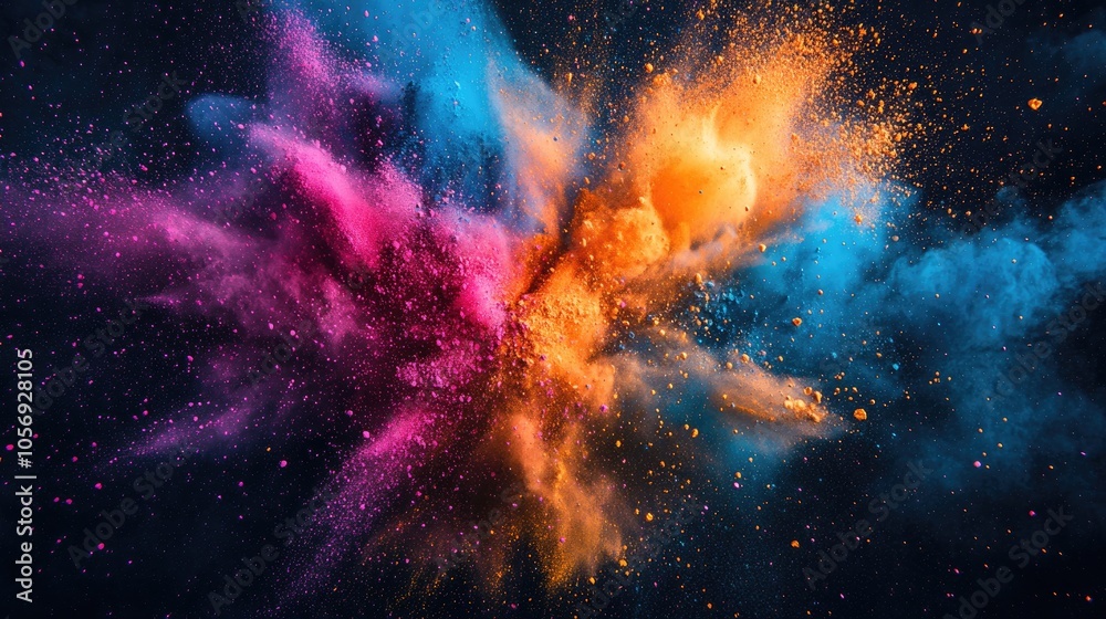 Aufkleber vibrant explosion of colorful powder paint on a dark background capturing the essence of a festive a