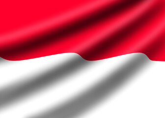 Realistic silky waving red and white Indonesia nasional flag. Horizontal stripes of two color fabric both red on top and white on bottom.