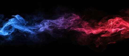 Red And Blue Color Smoke As Abstract Shape In The Air On Black Background