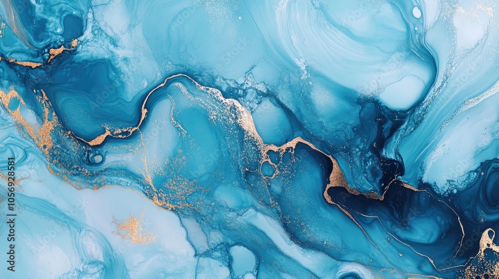 Poster abstract mint and blue fluid art design featuring a holographic metallic foil texture with scratches