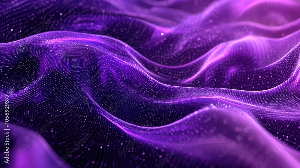 Aufkleber Abstract fluid particle dot line cloth with complex moving swirls in a modern graphic wave ripple design featuring shades of purple