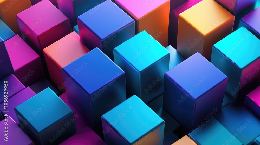 Poster Colorful abstract background featuring 3D rendered cube shapes