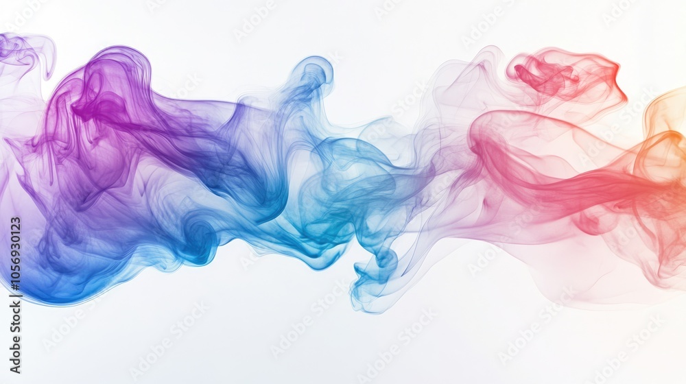 Poster colorful smoke creates an artistic abstraction with dynamic fluid shapes against a white backdrop em