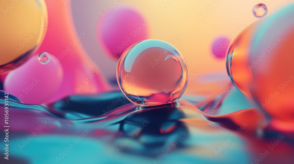 Poster Dynamic 3D render featuring abstract floating shapes in a captivating background