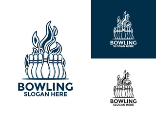 Bowling sports logo vector , Hot Bowling logo design template, Bowling with fire logo icon