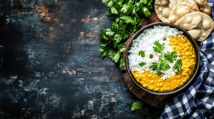 Vibrant Bowl of Curry with Rice and Bread