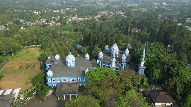 Bogor Blue Mosque Drone Pull Back Rise Indonesia 4K 60FPS