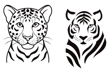 Vintage Tiger and Leopard Print Pattern Set – Hand-Drawn Safari Skin Illustrations