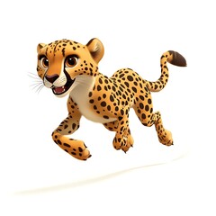 Naklejka premium A cartoon cheetah running on a white background.