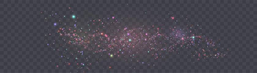 Holiday bokeh and glitter effect with bright dust particles and glare isolated on transparent background. Vector star cloud with glare and glitter. © MAKSYM