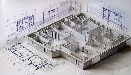 Architektur Modern Blaupause Grundrisse Schnitte Ansichten
