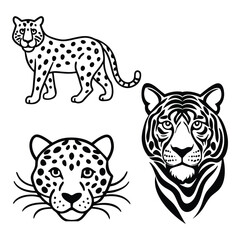 Vintage Tiger and Leopard Print Pattern Set – Hand-Drawn Safari Skin Illustrations