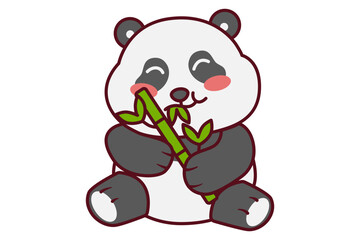 Cute Happy Panda Eating Bamboo Illustration