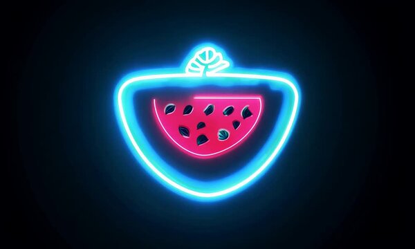 Glowing neon watermelon icon on black background