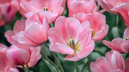 Fototapeta premium Pink tulips in full bloom enchanting floral display soft pastel hues