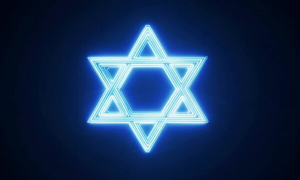 Glowing neon israel icon on black background
