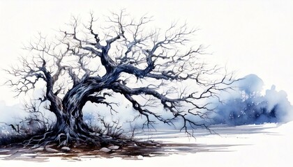 Fototapeta na wymiar Tree with barren branches, white isolate background