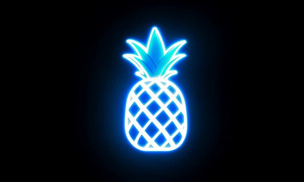 Glowing neon pineapple icon on black background