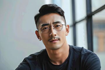 Obraz premium Portrait of an attractive Asian man with glasses in the office