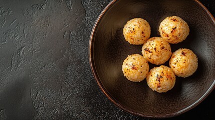 Delicious Grilled Rice Balls on Dark Plate