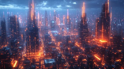 Fototapeta premium A Futuristic Cityscape with Glowing Neon Lights at Night