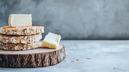 Stacked Oatmeal Pancakes with Butter on a Wood Surface