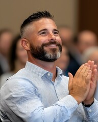 Fototapeta premium Engaged audience member applauding at an event