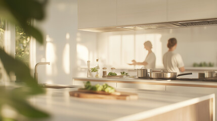 Couple Cooking Healthy Meal in Modern Kitchen