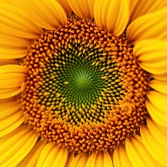 a close up of a sunflower with a green center