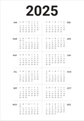 2025 year calendar vector design template