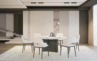 modern dining room interior, soft light