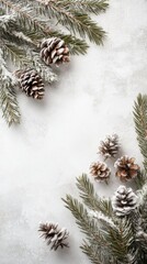 Festive Winter Evergreen Branches and Pinecones