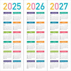 2025 2026 2027 year calendar vector design template