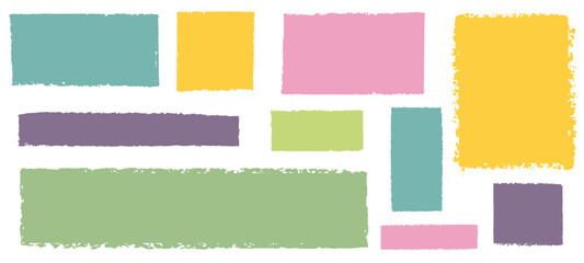 Grunge frame, text box, hand drawn crayon brush. Set. Vector illustration